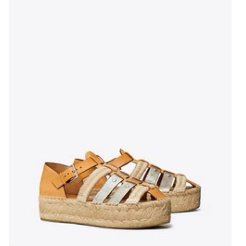 Tory Burch Orange and Cream Espadrilles